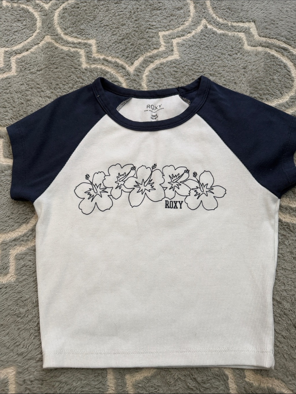 Roxy Navy & White Floral Raglan Tee Top